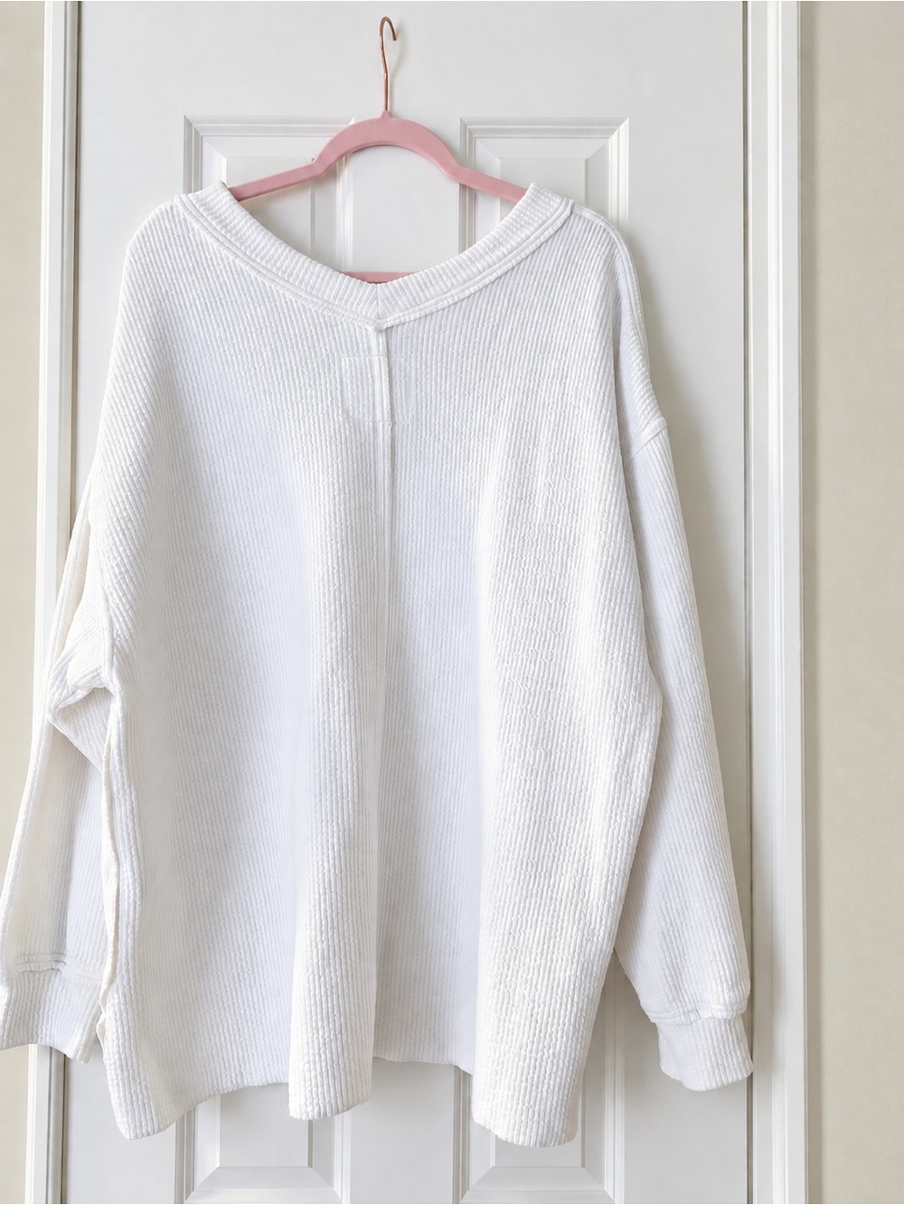 Aerie Wonder Textured Oversized V-Neck Waffle Sweatshirt White L - Picture 3 of 5
